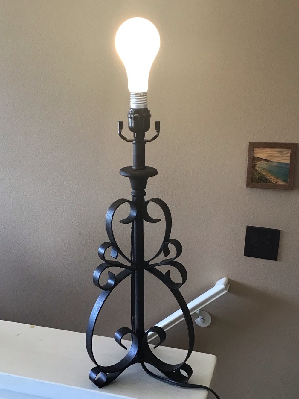 Vintage Wrought Iron Gothic Spanish Revival Table Lamp